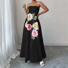Dorothy Floral Print Strapless Satin Maxi Dress