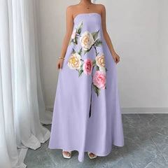 Dorothy Floral Print Strapless Satin Maxi Dress