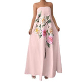 Dorothy Floral Print Strapless Satin Maxi Dress