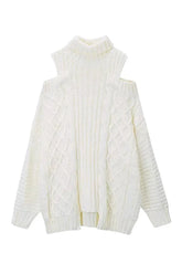 Fall Ivory Cable Knit Cold Shoulder Sweater