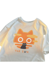 T-shirt en coton avec motif chat animé japonais