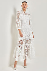 Joa Embroidered Lace Trimmed Flare Maxi Dress-Sunfere