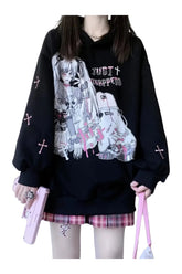Herbstlicher Oversize-Hoodie mit Kawaii-Anime-Grafik