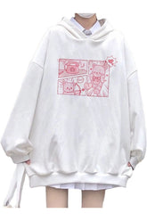 Herbstlicher Kawaii-Hoodie mit Hasen- und Bären-Print