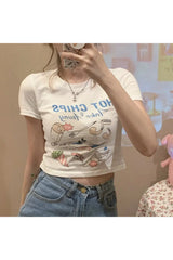 Kawaii Food Print Crop T-shirt