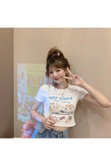 Kawaii Food Print Crop T-shirt