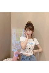 Kawaii Food Print Crop T-shirt
