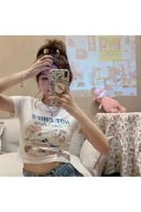 Kawaii Food Print Crop T-shirt