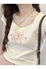 T-shirts en dentelle à imprimé kawaii
