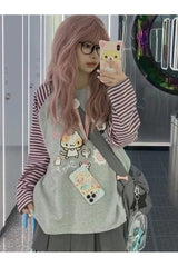 Fall Kawaii Striped Cartoon Hoodie