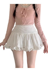 Kawaii White Lace Ruffle Mini Skirt