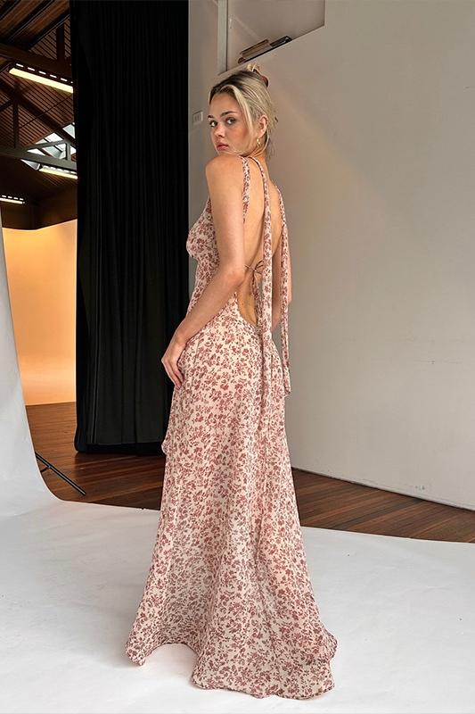 Kay Printed Backless Slit Sheer Maxi Dress-Sunfere