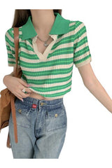 Gestricktes, kurzärmliges Crop-Top