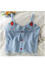 Gestricktes Crop-Top mit Erdbeer-Print