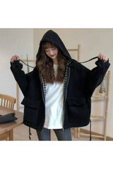 Veste à carreaux coréens d'automne avec capuche zippée