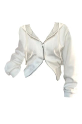 Herbst Koreanischer Y2K Weißer Reißverschluss Hoodie