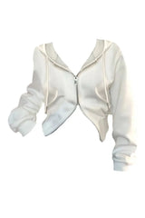 Herbst Koreanischer Y2K Weißer Reißverschluss Hoodie