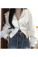 Herbst Koreanischer Y2K Weißer Reißverschluss Hoodie