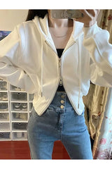 Herbst Koreanischer Y2K Weißer Reißverschluss Hoodie