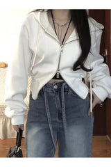 Herbst Koreanischer Y2K Weißer Reißverschluss Hoodie