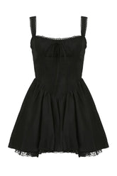 Lace Panel A-line White Dress