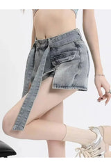 Jupe en jean bleu à lacets