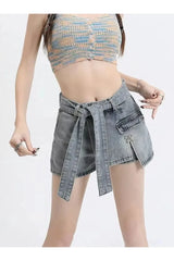 Jupe en jean bleu à lacets