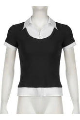 Lagentop mit Kragen und Kontrast