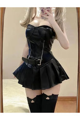 Zweiteiliges Y2k-Set aus Leder