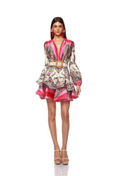 Lillian Printed V-neck Tiered Mini Dress-Sunfere