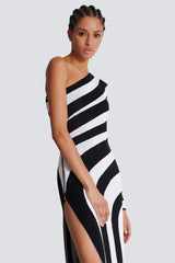 Kimberley One Shoulder Striped Knit Maxi Dress-Sunfere