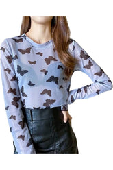 Langärmliges Mesh-Top mit Batikmuster