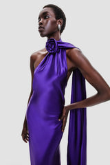 Verna Halter Floral Maxi Satin Dress