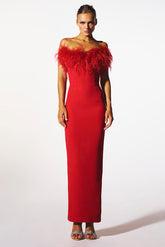 Veronica Feather Trim Strapless Maxi Dress
