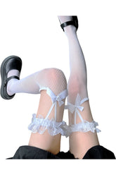 Mesh Lolita Fischnetz-Strümpfe mit hohem Bein