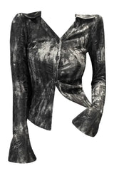 Metallic Asymmetrical Button-Up Blouse