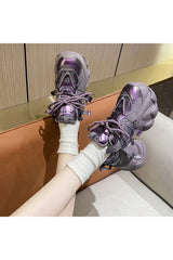 Metallic-violette klobige Sneakers