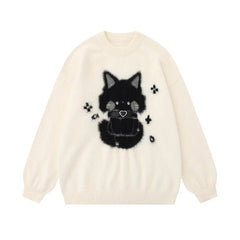 Midnight Kitty Fuzzy Sweater