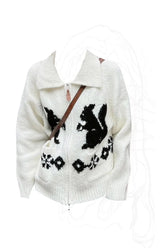 Fall Monochrome Floral Knit Cardigan