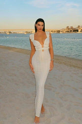 Muriel Ruffle Cut-out Knit Maxi Dress-Sunfere