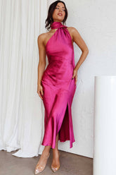Nad Cowl Halterneck Satin Midi Dress-Sunfere