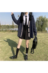 Cardigan universitaire Preppy bleu marine d'automne