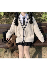 Cardigan universitaire Preppy bleu marine d'automne