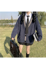 Cardigan universitaire Preppy bleu marine d'automne