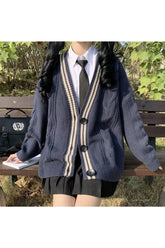 Fall Navy Preppy Varsity Cardigan