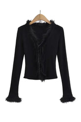 Noir Feather Trim Allure Top
