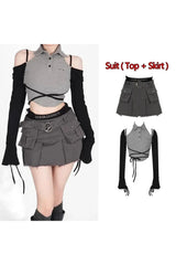 Ensemble gothique en jean à épaules dénudées