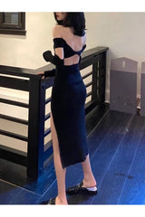 Robe en tricot à épaules dénudées