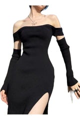 Robe en tricot à épaules dénudées