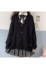 Herbst Oversize Preppy T-Shirt mit Knöpfen